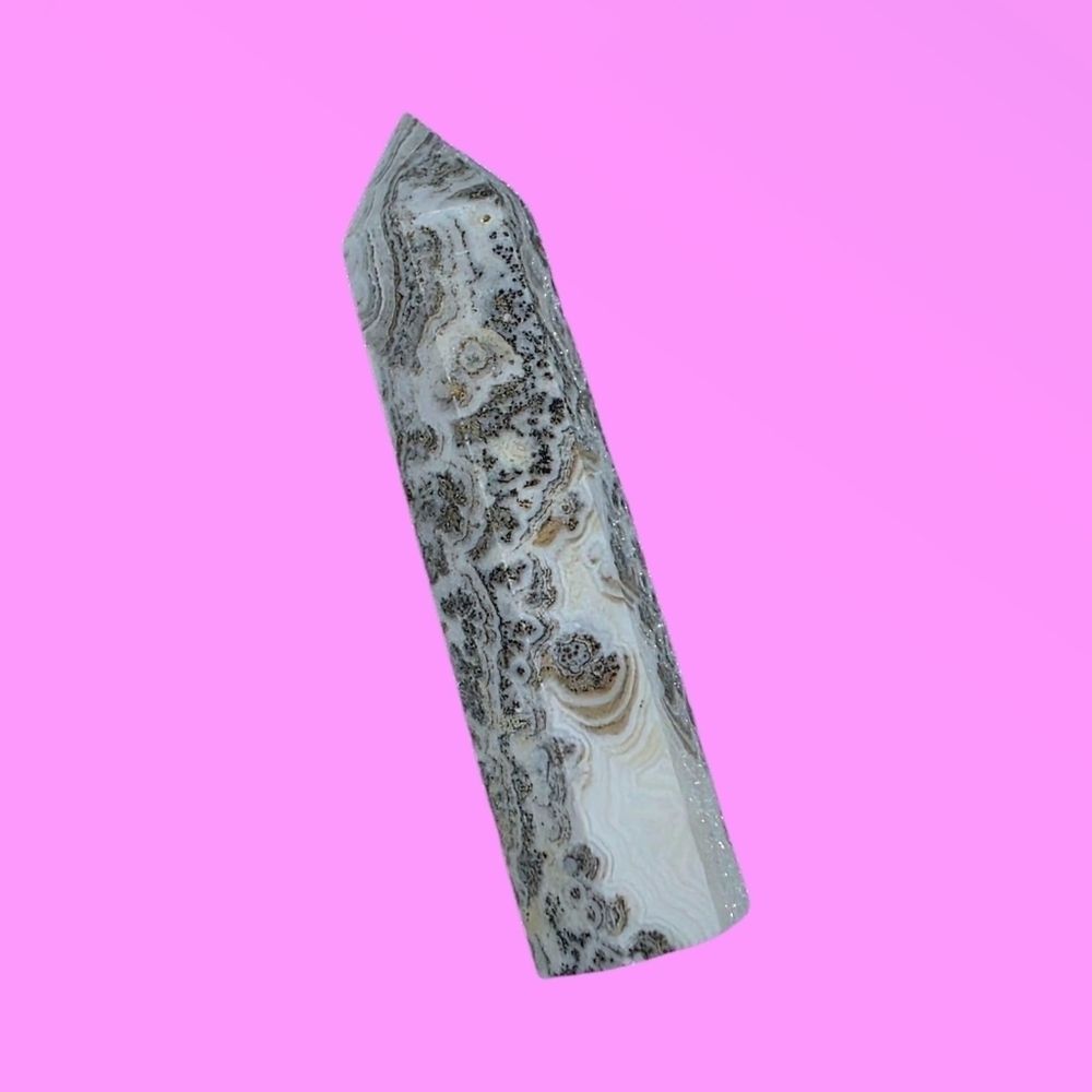 Dentritic Orange Calcite Crystal Stone Tower